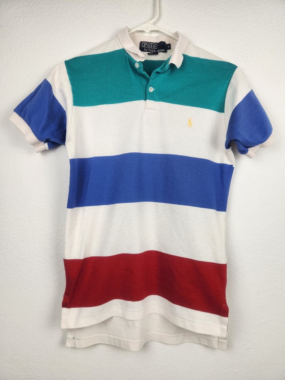 Vintage Polo by Ralph Lauren Polo Shirt Blue Red Green Colorblock Men Size Small